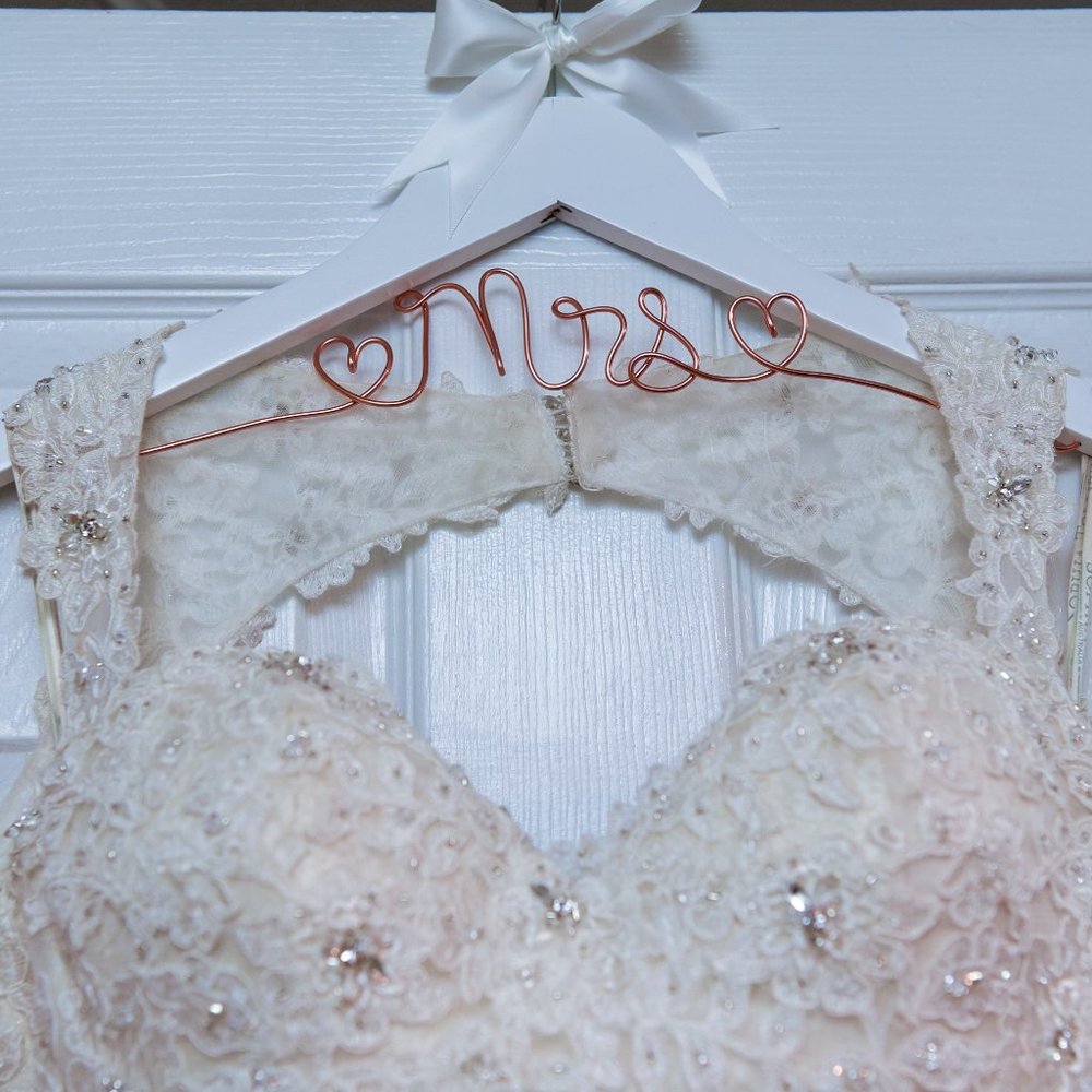 Open back beaded and floral sheer overlay wedding dress size 6-8